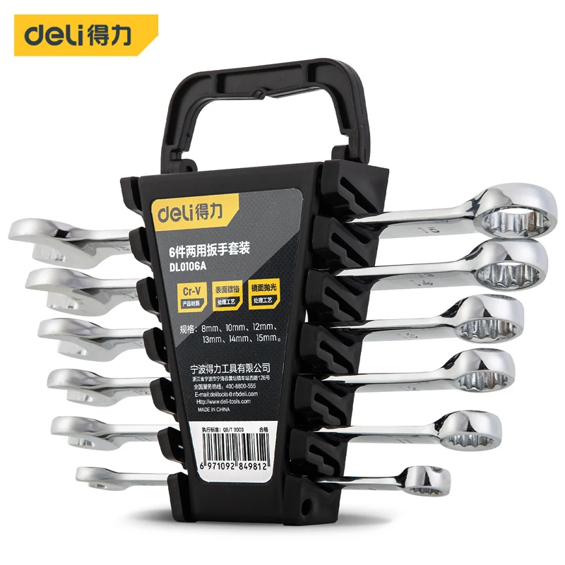 

Deli A Set of 6 Pcs 8-15mm Ratcheting Box Combination Popular Wrenches for Car Repair Ring Spanner Mirror Reflection Hand Tools