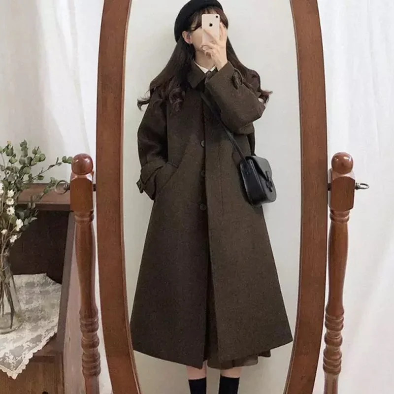 Женское шерстяное пальто средней длины маленькое утолщенное в Корейском стиле