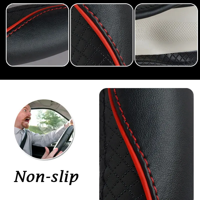 

38cm Genuine Leather Car Steering Wheel Cover Soft Wearable Universal Coprivolante Auto Interior Accessories Red Blue Black