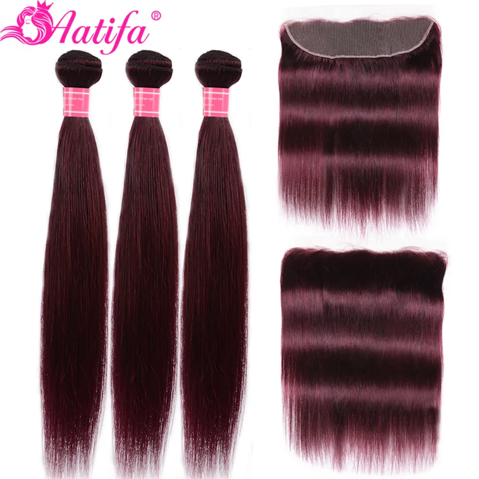 Aatifa предварительно окрашенные бразильские прямые пучки волос с фронтальной Remy