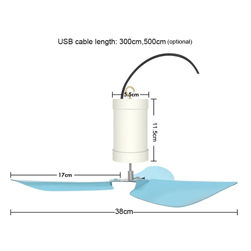

15inch 3 Leaves Canopy 5V USB Ceiling Fan with Speed Control ON OFF Switch Outdoor Camping Tent Hanging Fan