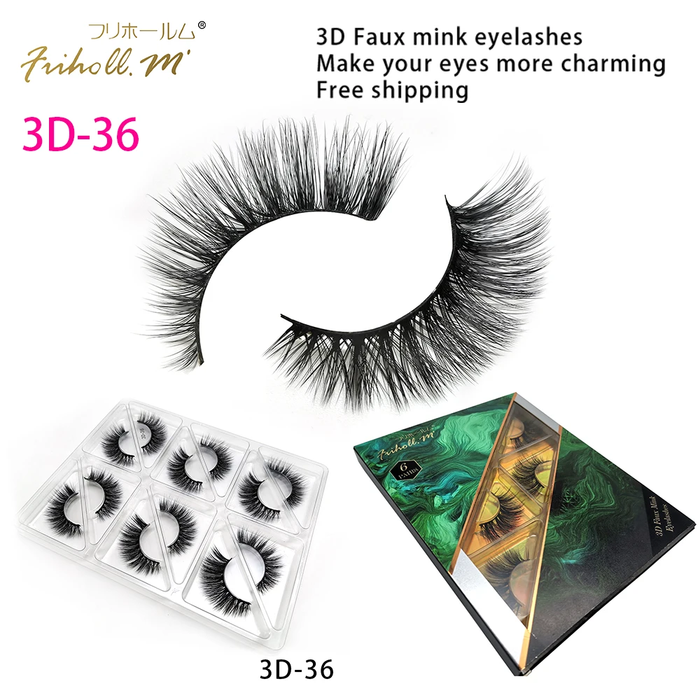 3D-36 Friholl. m шелковые ресницы, 6 пар, натуральные норковые 3d накладные ресницы для наращивания, личная этикетка, 3d синтетические шелковые ресницы - Цвет: 3D-36