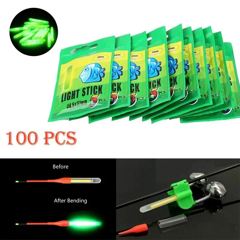 100 PCS 4.5*37mm Fishing Float Light Stick Fluorescent Lightstick Night Float Rod Light Dark Glow Stick  Fish Bait Alarm Tools