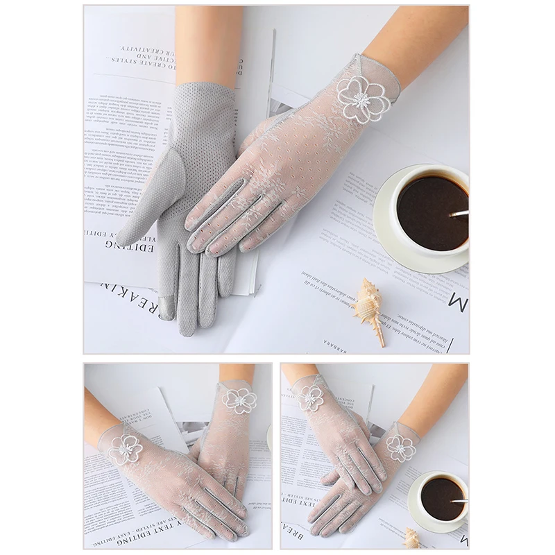 

Sunscreen Lace Mesh Gloves Women Summer Spring Women Touch Screen Anti UV Ladies Mesh Short Thin Gloves Hot Sale 2021