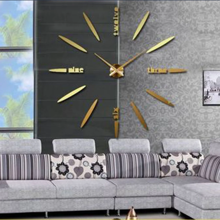 3D DIY большие настенные часы акриловые металлические зеркальные для гостиной