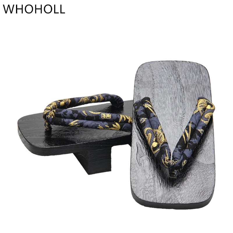 

WHOHOLL Geta Summer Men's Two-tooth Clogs High Heel Thick Bottom Japanese Geta Solid Wooden Slippers Cosplay Shoes Costumes