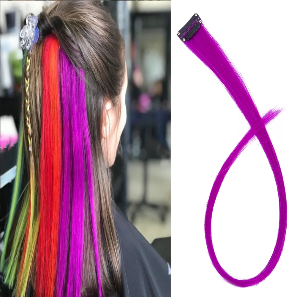 

Clip In One Piece Hair Extensions 50Cm Straight Long Synthetic Hairpieces Women Girls Rainbow Hair Ombre 57 Colors