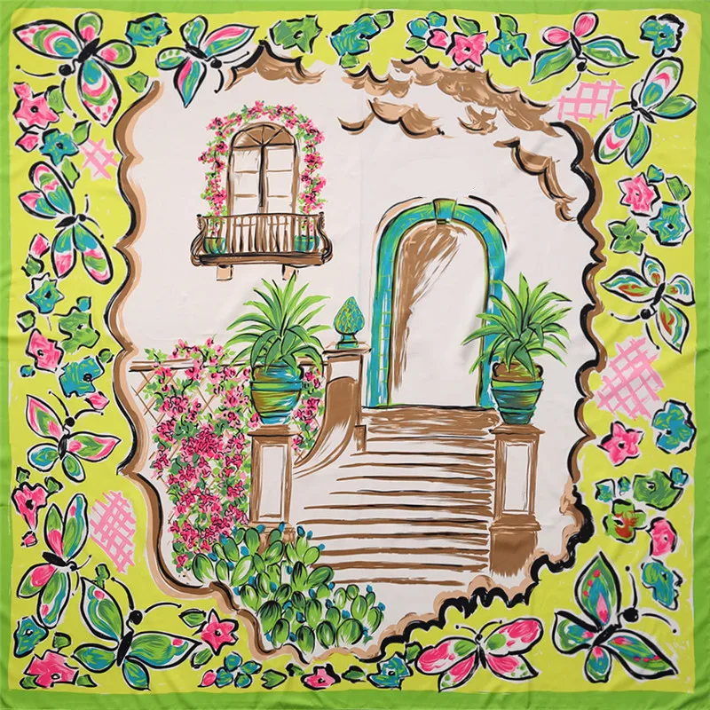 Платок-Палантин женский из 100% саржевого шелка квадратный с принтом Парижского