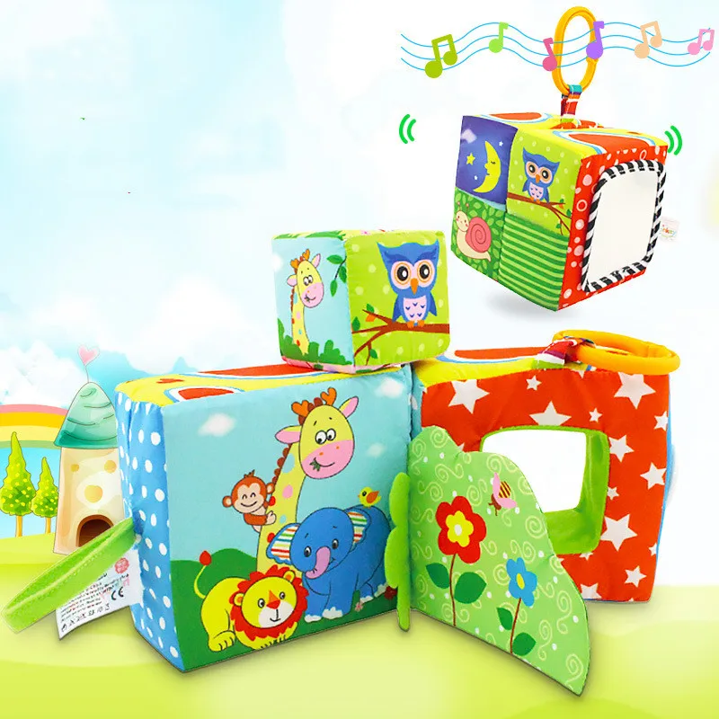 1 большой кубик + маленький детские мягкие тканевые игрушки с погремушкой