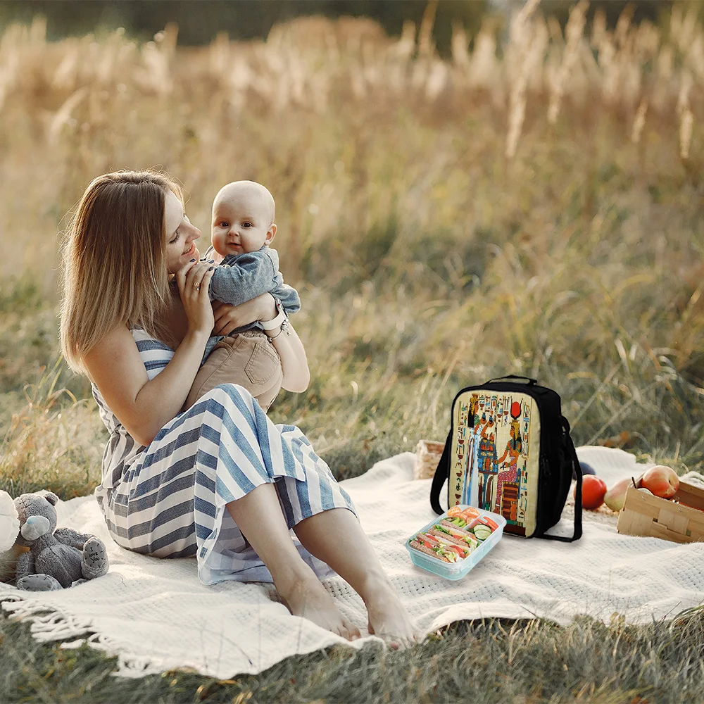 Women Ladies Girls Kids Portable Insulated Lunch Bag Box Ancient Egyptian Papyrus Picnic Tote Cooler |