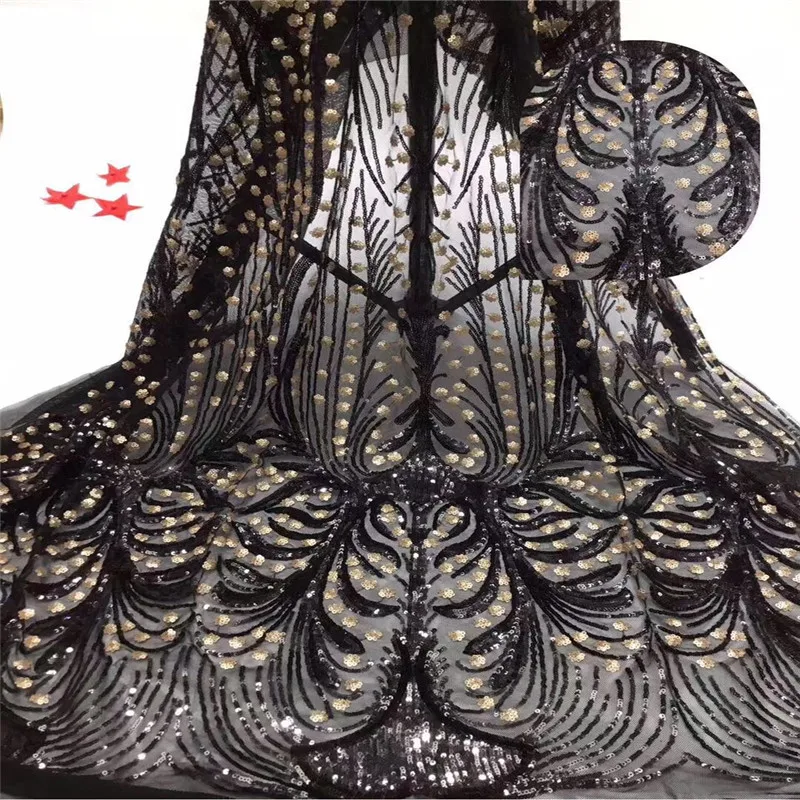 2019 Высококачественная темно-синяя и Золотая нигерийская кружевная ткань с