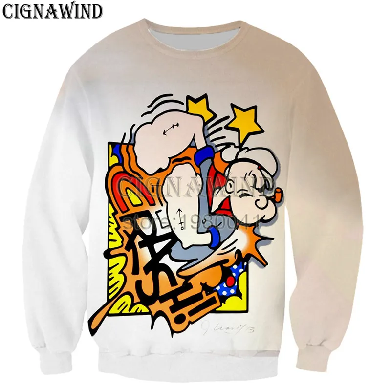 Новый Harajuku Мультфильм popeye 3D печатные забавные толстовки Модные мужские/женские