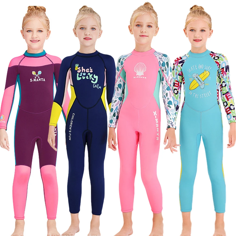 

2.5MM Neoprene Surf Girls Wetsuit Windsurf Kitesurf Kids Scuba Diving Suit Children Rash Guard Swimming Clothes Bathing Swimwear