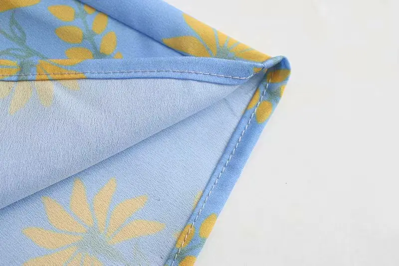 Женское платье-рубашка с длинным рукавом синее свободное платье цветочным