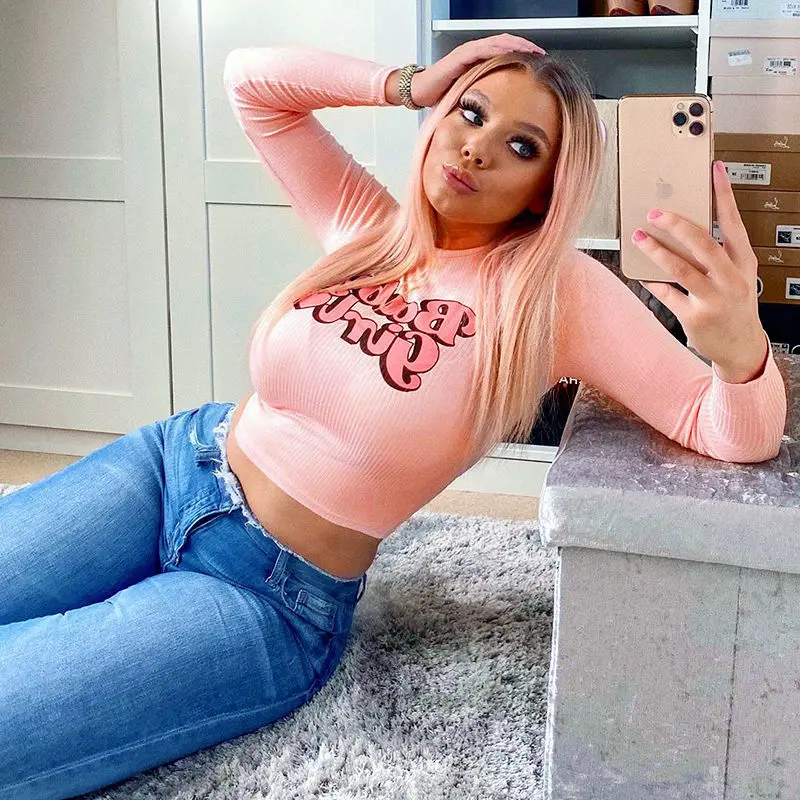 

MRWILK Ins2021 Spring Summer And Autumn New Women's Fashion Versatile Slim Short Top Women Kawaii