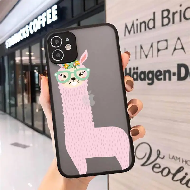 

Kawaii Cute Llama Alpaca Phone Case Matte Transparent for iPhone 7 8 11 12 s mini pro X XS XR MAX Plus cover funda