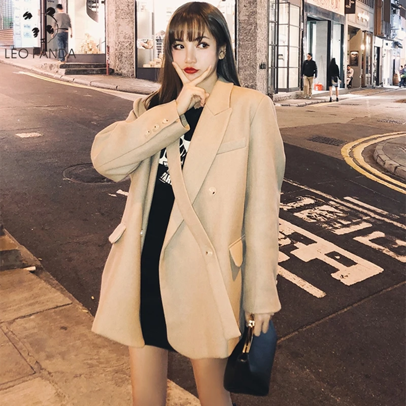 Женская куртка с декоративным поясом Свободное пальто отложным воротником и