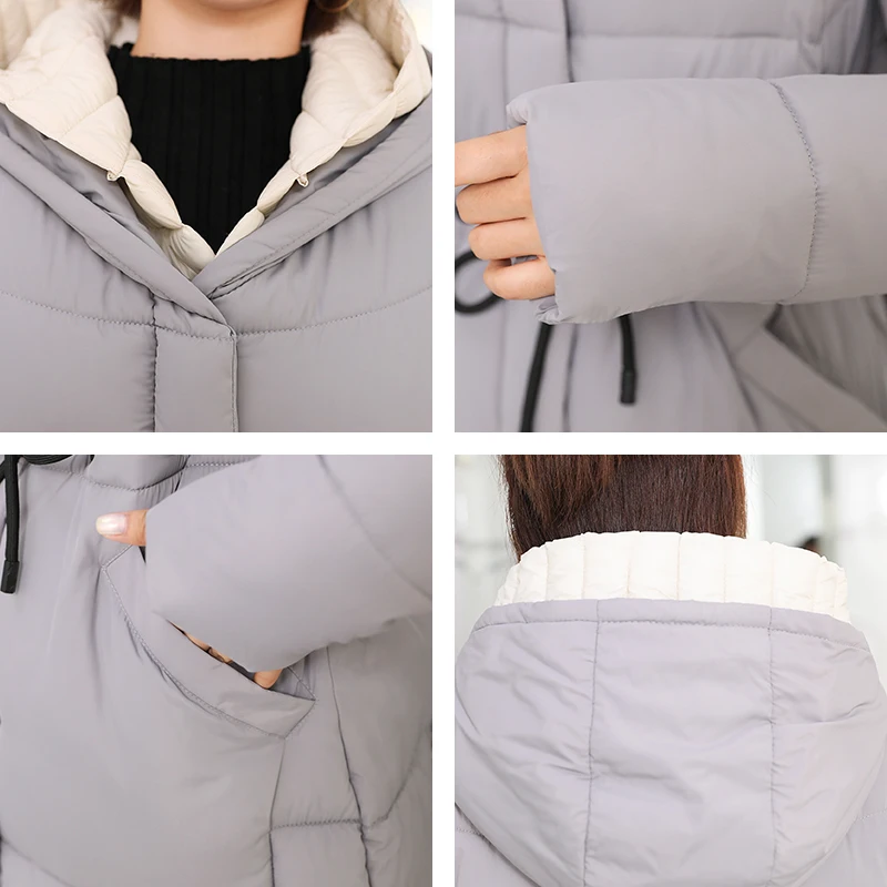 

2020 Winter Slim Long Jacket Women Hooded 2 Piece Set Women's Parkas Plus Size Cotton Padded Thick With Waist Casual Coat Ladies