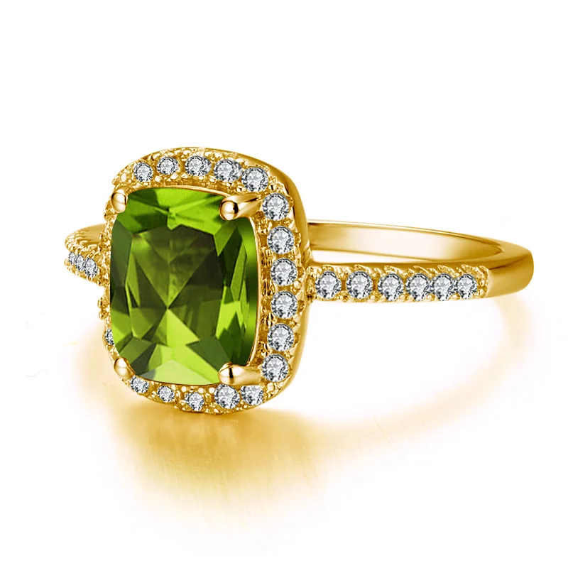 

Plated Rings Female Genuine Gold 585 Peridot Green Stone Zircon Real 925 Silver Ring Woman Wedding Fine Jewelry
