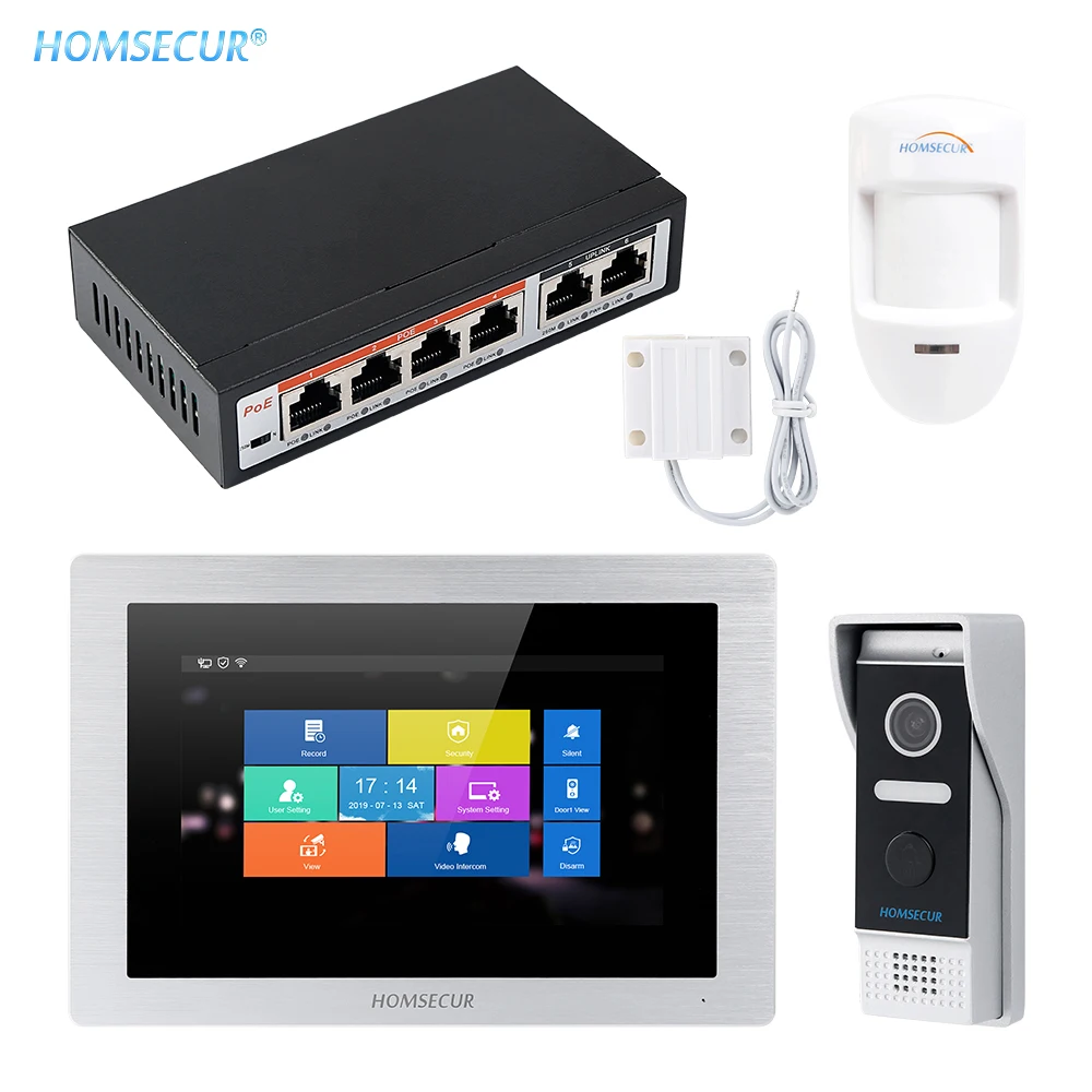 

HOMSECUR 7" Wired PoE IP RJ-45 Video&Audio Home Intercom 1.0MP with Alarm System BC031IP-B+BM714IP-S
