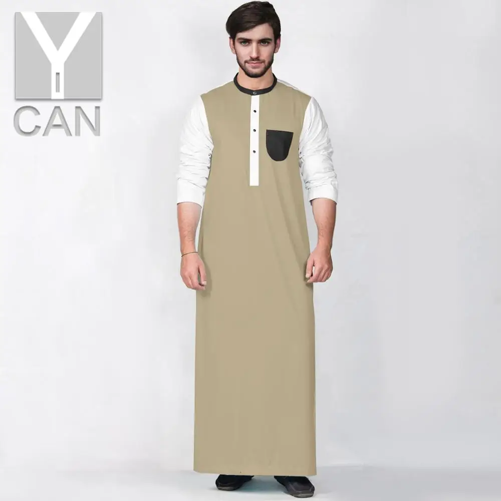 

Y-CAN Muslim Fashion Simple Men Islamic Kaftan RoundCollar Long Sleeve Abaya Robes Modal Pakista Men's Robe Jubba Thobe Y201020