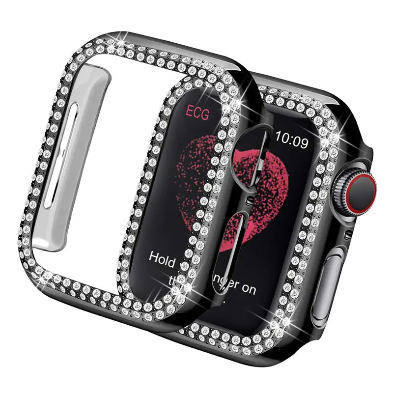 black Бампер для Apple watch, чехол для Apple watch 5, 4, 44 мм, 40 мм, 42 мм, 38 мм, двойной Алмазный защитный чехол iWatch 3, 2, 1, аксессуары 44 - Цвет: black