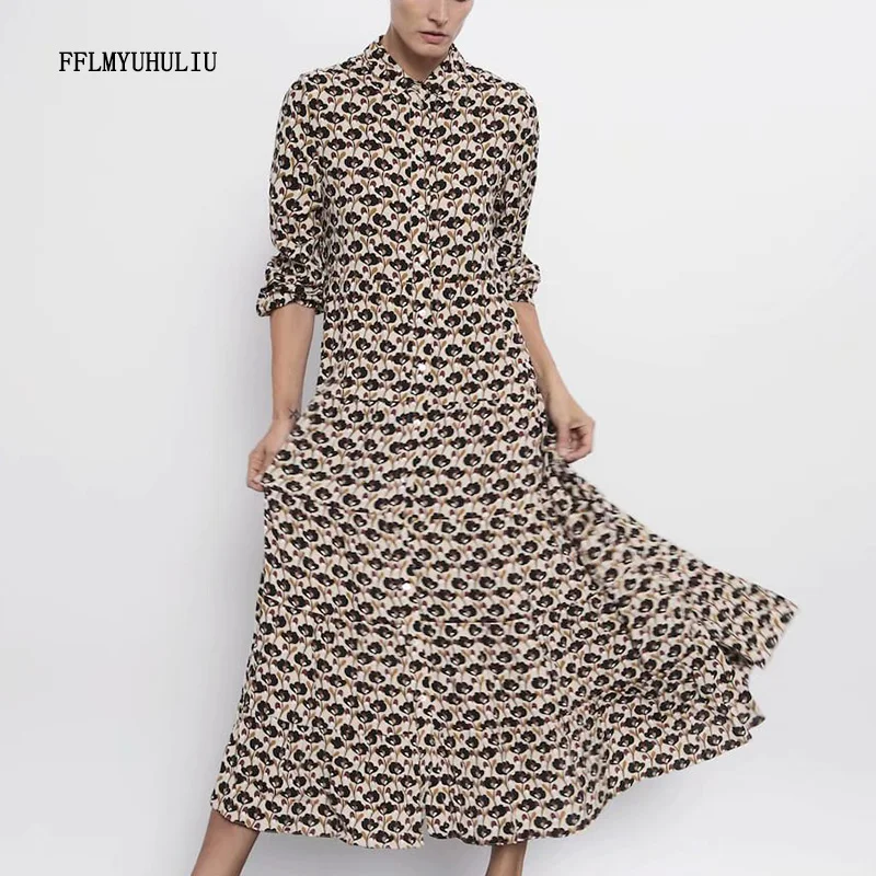 Осеннее Новое модное женское платье с отворотами и длинными рукавами узкое