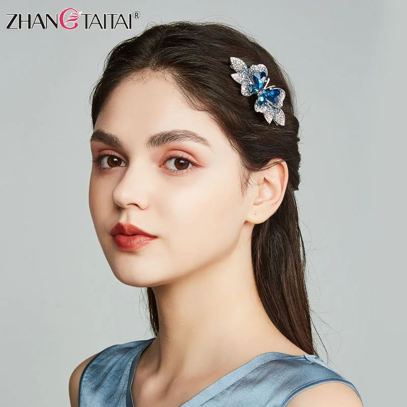 Женские заколки с бабочками и кристаллами ZHANG TAI роскошной австрийской отделкой - свадебные аксессуары для волос и ювелирные изделия для невесты.