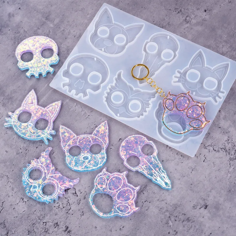 Cat Skull Ring Keychain Mirror Silicone for for Diy Resin Jewelry Making Pendant Key Chain Jewelry Tools