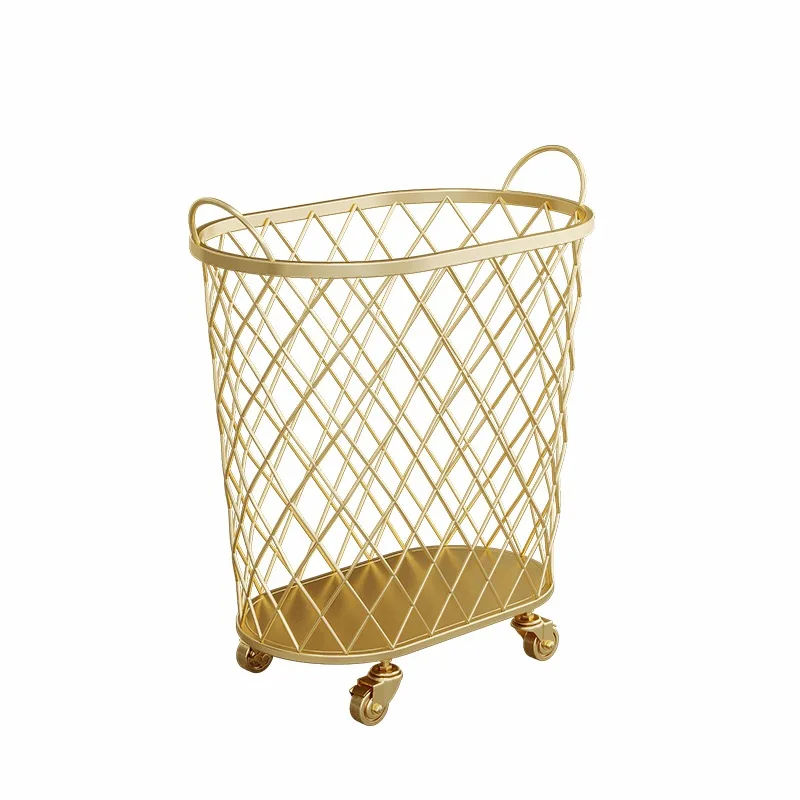 

New Golden Fashion Metal Storage Basket Color Dirty Clothes Storage Handle Laundry Basket Home Creative Organizer With Wheels