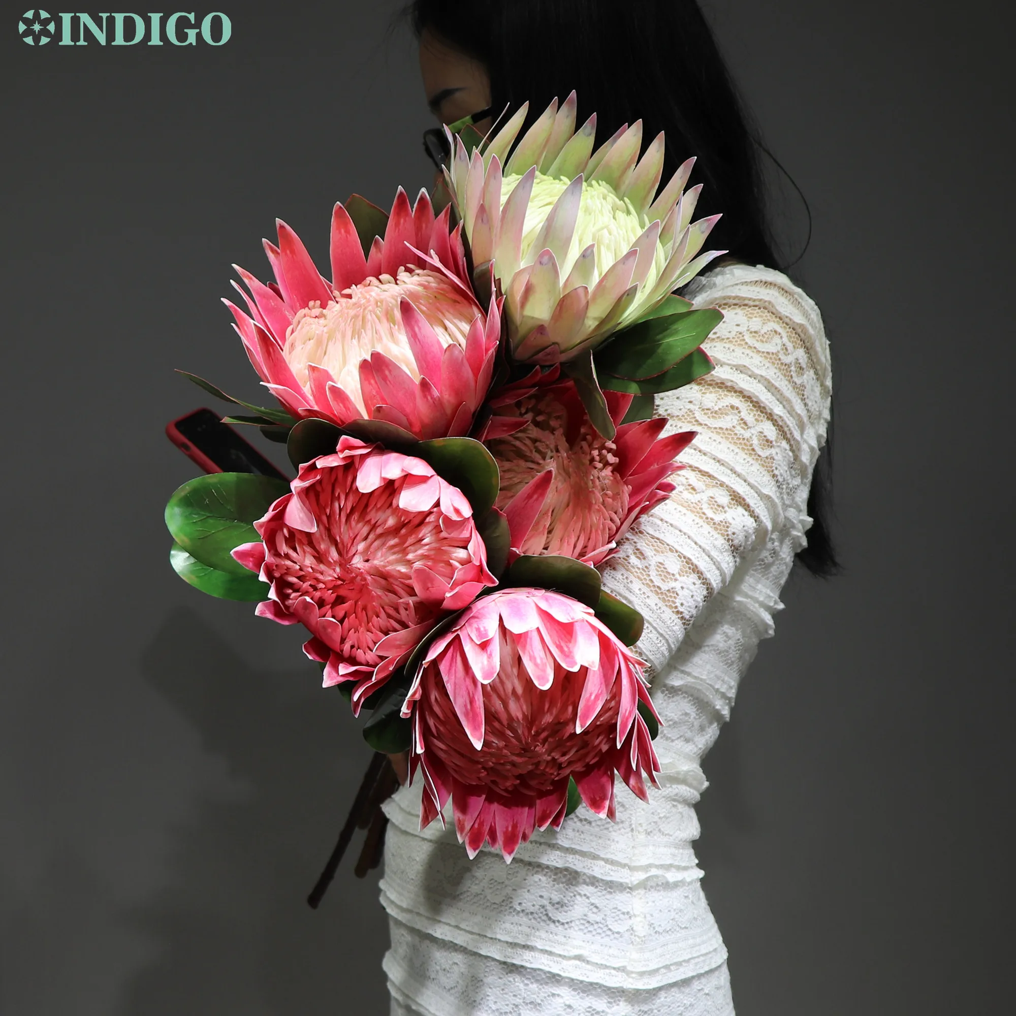Rosa Protea Cynaroides de gran tamaño, flor Artificial de tacto Real, boda, flor, fiesta, evento, Envío Directo-INDIGO