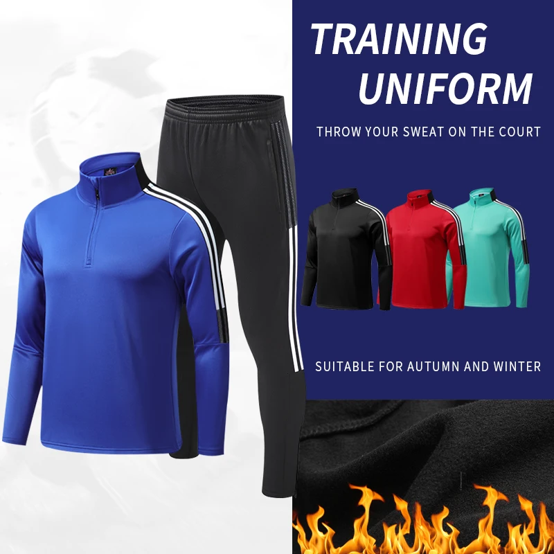 Adult Long Sleeves Training Football Suit Soccer Tracksuit Jogging 2022 Kids Size 2 pcs Football Jacket