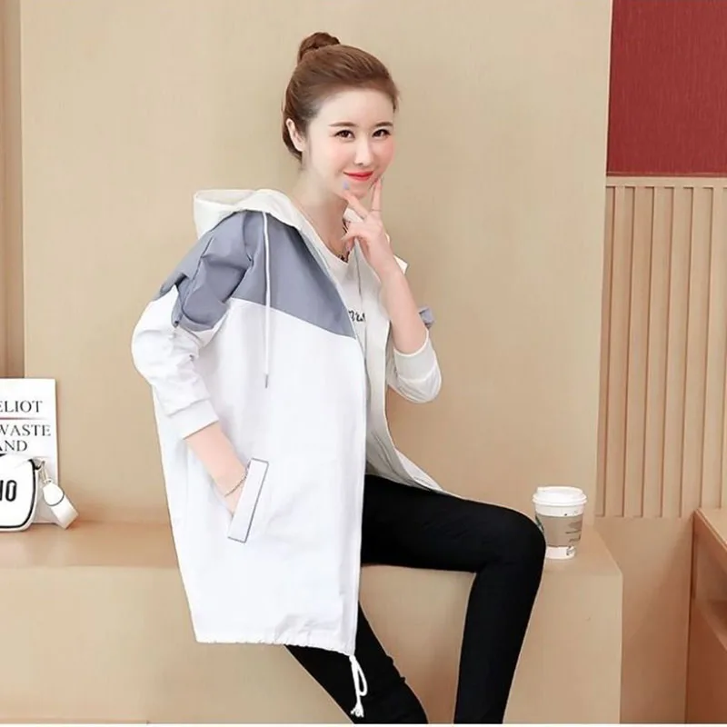 Куртка женская средней длины Повседневная Свободная ветровка на молнии с