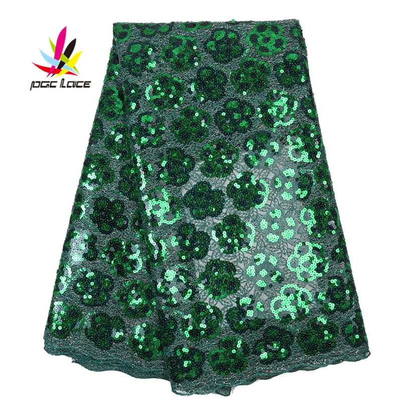 Зеленые Роскошные с блестками последние африканские кружевные стили Цветочная