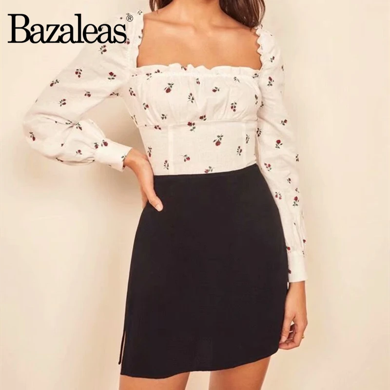 Женская винтажная блузка с квадратным вырезом и цветочным принтом|Блузки| |