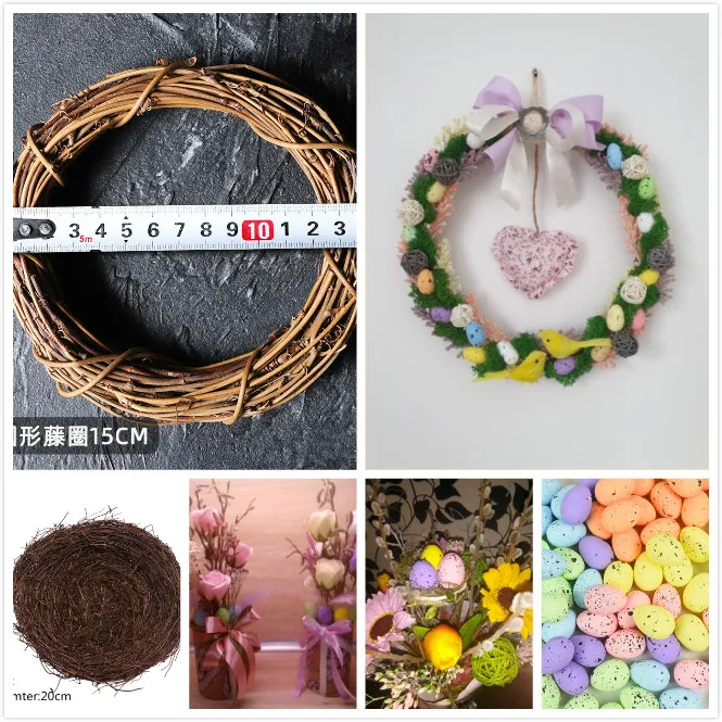 

Easter Party Decor Supply Easter Egg Stand Vine Brown Bird Nest Colorful Cute Bird Pigeon Eggs DIY Handmade Mini Foam Easter Egg