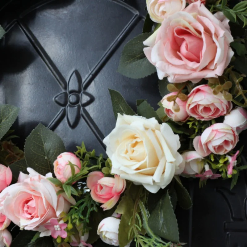 

Artificial Flower Wreath Rattan Garland Pendant Rose Flower Wreath Door Artificial Garland for Wedding Home Party Decoration