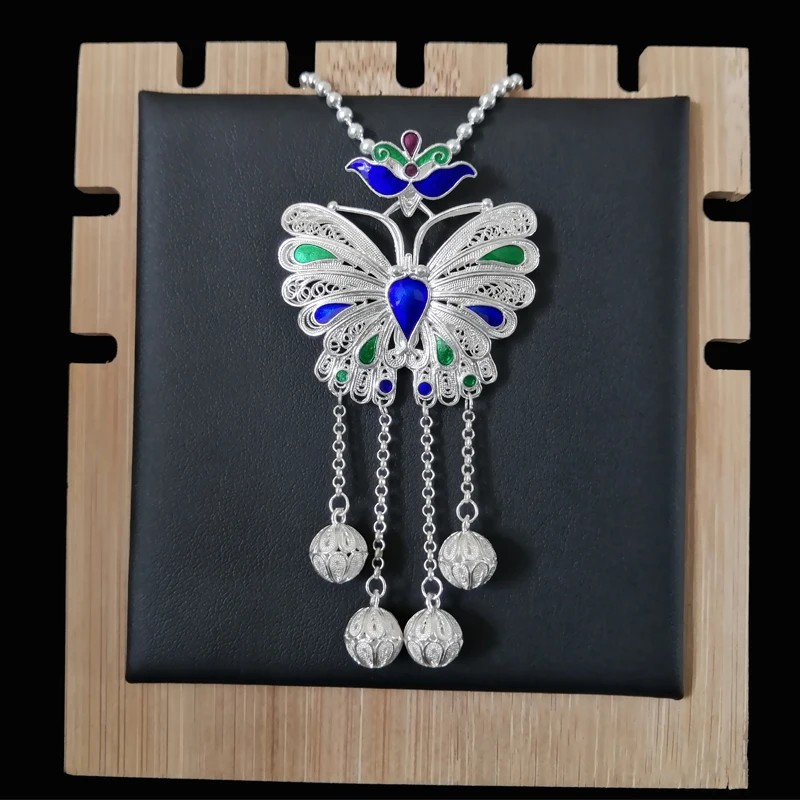 Женский кулон в виде бабочки из серебра 999 пробы с эмалью|Подвески| |
