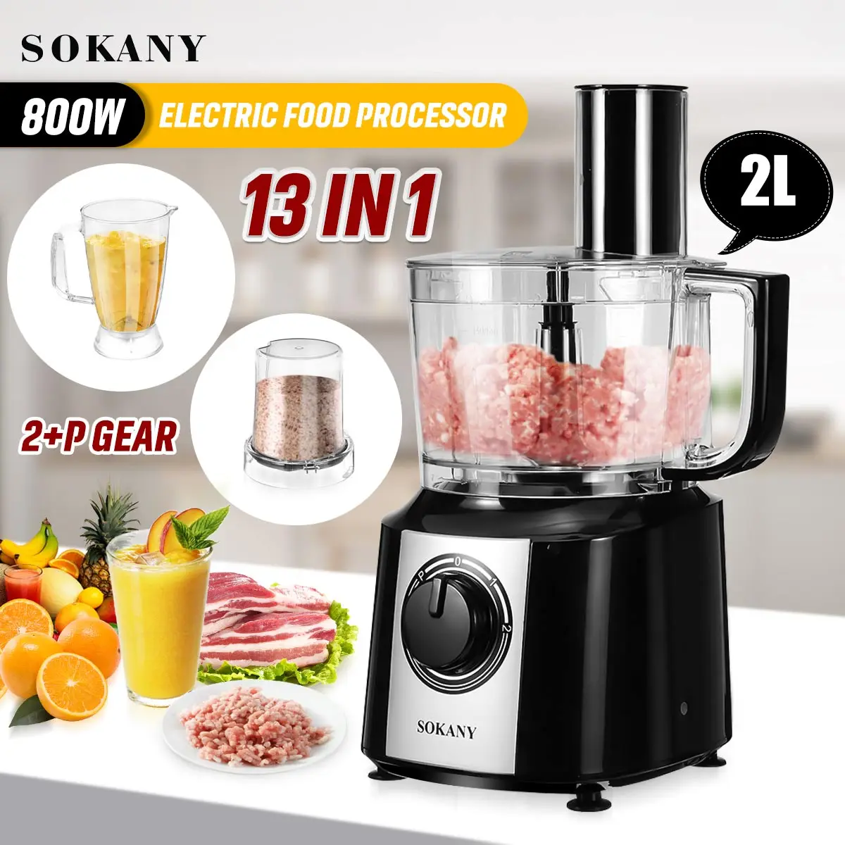 

240V Meat Grinders 13 In 1 food mixer juicer 2+P speed Electric Chopper automatic Mincing Slicer kitchen food processor Machine
