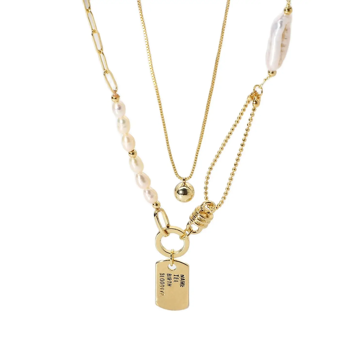 

14K Gold Plated Necklace Necklace Copper Pearl Bronze Pendant Necklace Round Bead Chain Fashion Lady Jewelry Gift