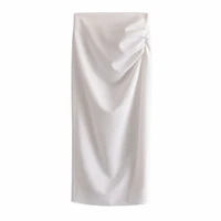 women 2021 chic fashion white draped straight tube skirts vintage high waist zipper mid length female skorts mujer
