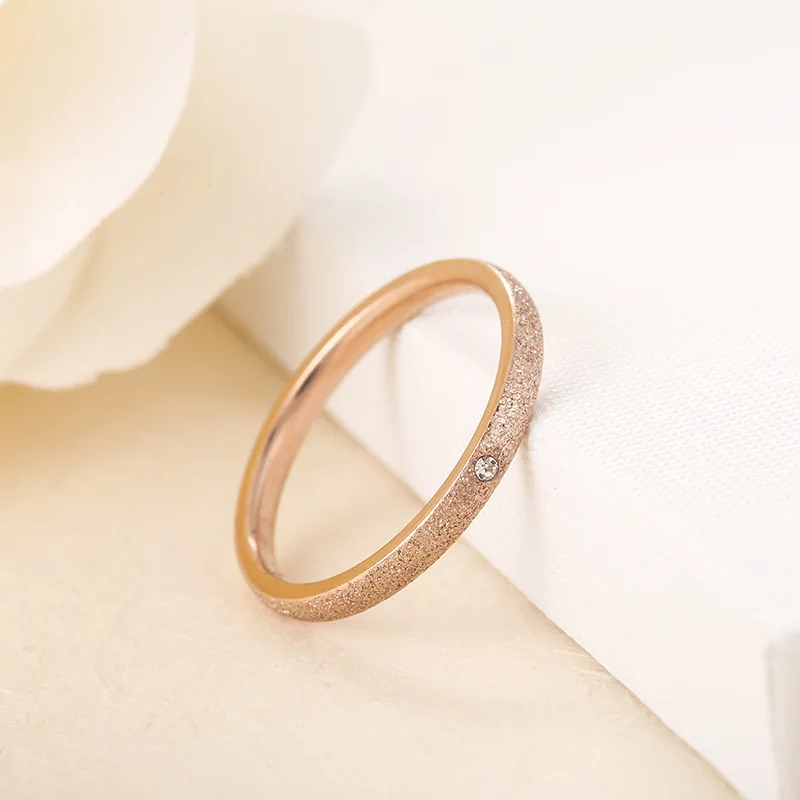 New Design Vintage Frosted Titanium Steel CZ Crystal Ring Rose Gold Engagement Wedding Rings Jewelry For Women Anneau | Украшения и