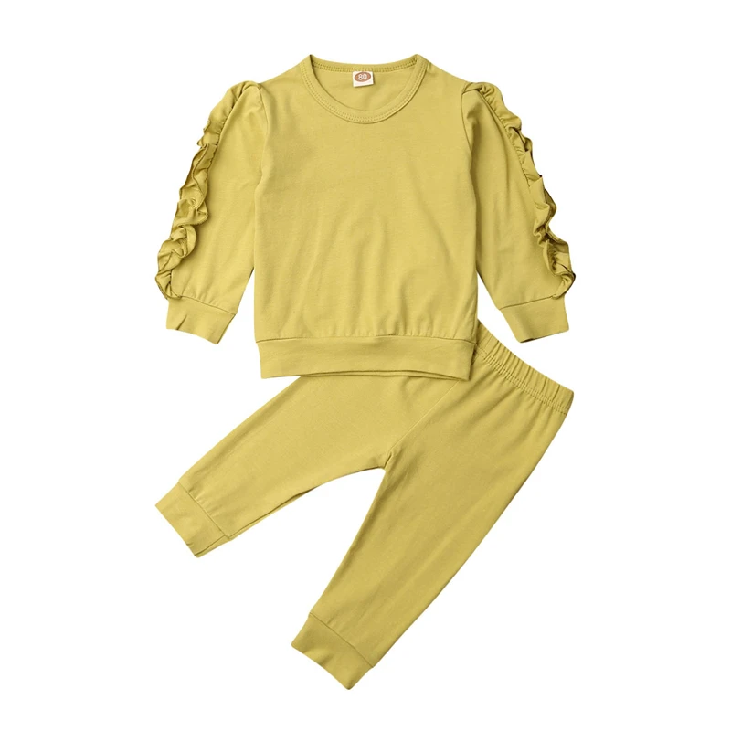 Conjuntos de 0 a 3 a&ntilde;os para ni&ntilde;as peque&ntilde;as, sudaderas informales y pantalones largos, ropa de casa de Color s&oacute;lido, primavera y oto&ntilde;o-2