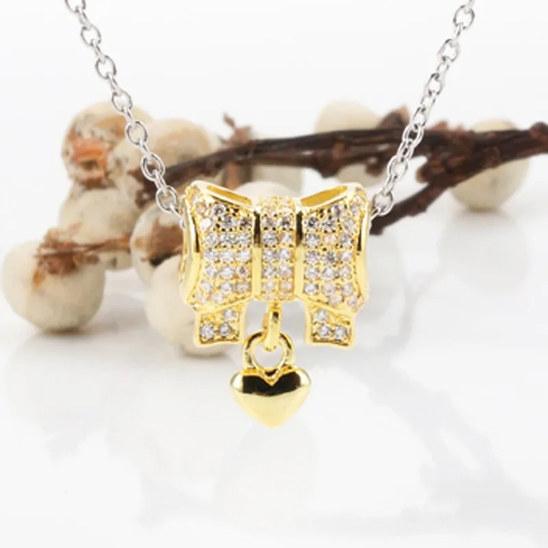 

Original 925 Sterling Silver Bead Bow Love With Crystal Beads Fit Pandora Women Bracelet & Necklace Diy Jewelry