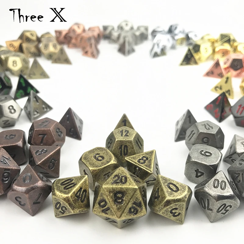 7 шт./компл. металлические кости Juegos De Меса Dados ролевые игры набор D4 D20 многогранные