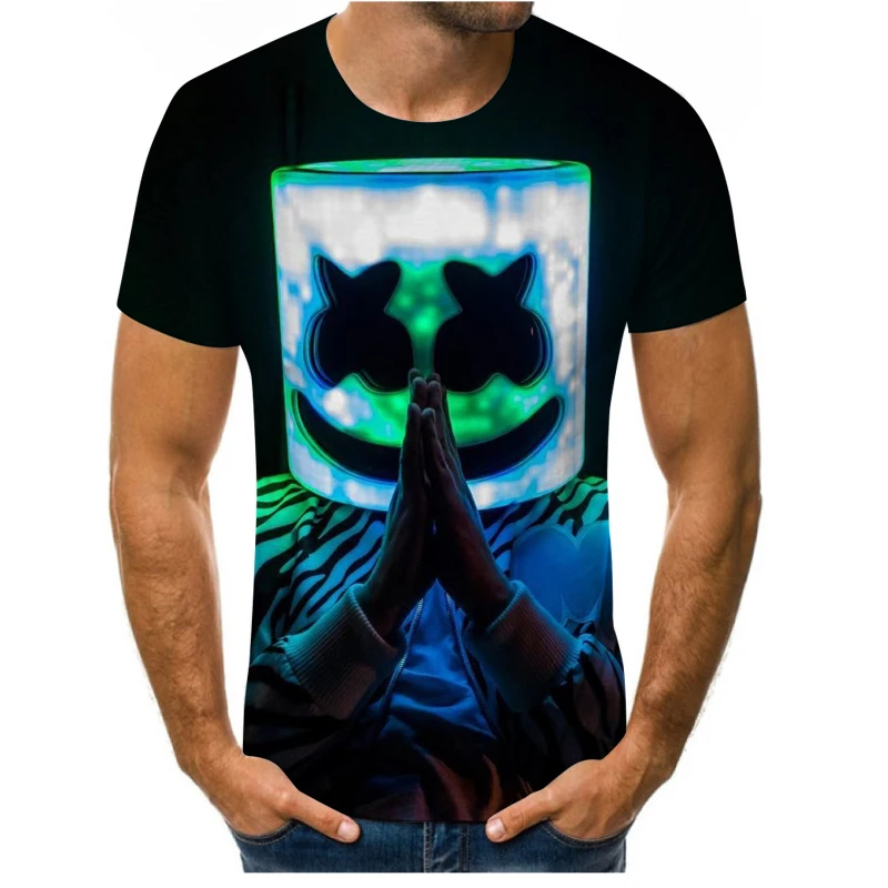 

New summer men's and women's bar electronic DJ fashion loose T shirt short sleeve street youth fashion O collar T shirt