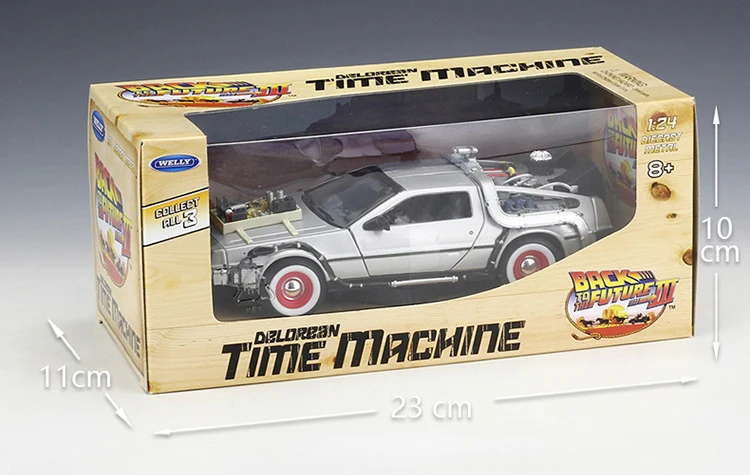 With box Future III WELLY 1:24, часть 1, 2, 3, модель автомобиля «Назад в будущее», игрушка, машина времени, DeLorean, DMC-12, металлический литой автомобиль, детские игрушки, подарок - Цвет: With box Future III