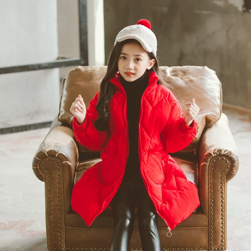 Пуховик для девочек из хлопка зимнее детское хлопковое Стеганое пальто Корейская утепленная одежда средней