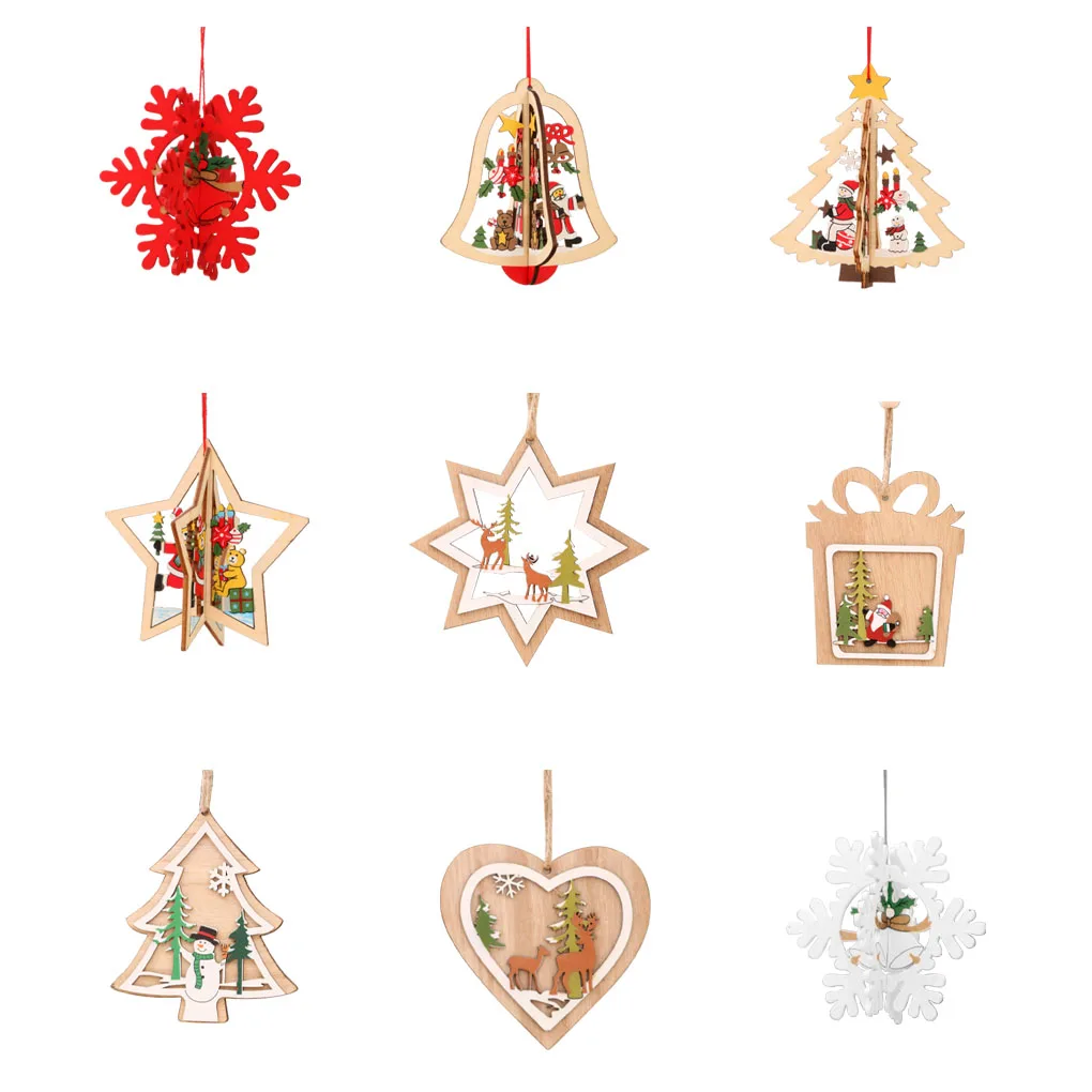 

2021 New Year Natural Wood Christmas Tree Ornament DIY Wooden Hanging Pendants Snow Elk Christmas Decora Adornos De Navidad
