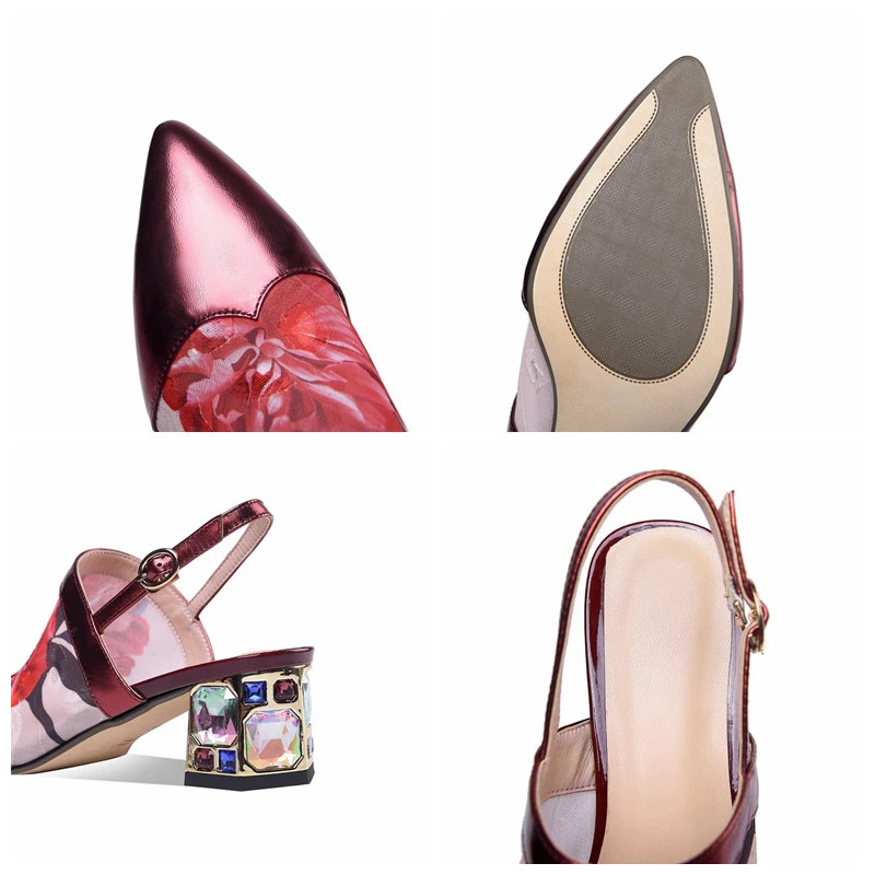 

REAVE CAT New 2021 Ladies Sandals Pointed Toe Thick Heels Lace Floral Elegant Colorful Ethnic Big Size 34-43 Fashion Brand A4050